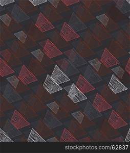 Hatched trapezoids diagonal random overlapping on brown.Hand drawn with ink and marker brush seamless background.