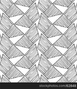 Hatched trapezoids on white.Hand drawn with ink and marker brush seamless background.