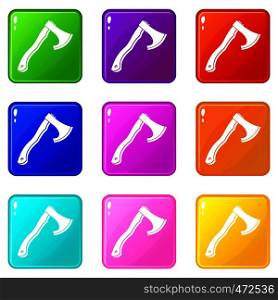 Hatchet icons of 9 color set isolated vector illustration. Hatchet icons 9 set