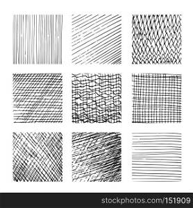 Hatching textures, cross lines canvas patterns on white background vector illustration. Hatching textures, cross lines, canvas pattern background vector set