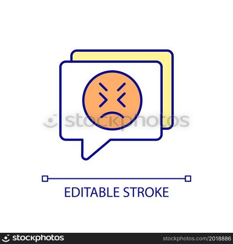 Hate comment RGB color icon. Abusive commentary, harassment. Negative review. Problem report. Sad and angry respond. Isolated vector illustration. Simple filled line drawing. Editable stroke. Hate comment RGB color icon