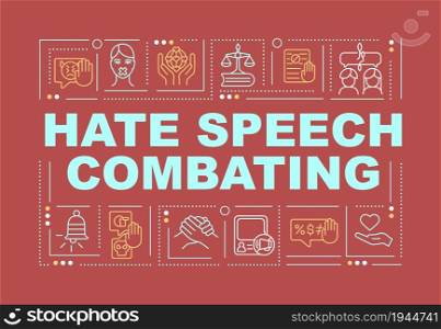 Hate speech tackling word concepts banner. Criminal punishment. Infographics with linear icons on blue background. Isolated creative typography. Vector outline color illustration with text. Hate speech tackling word concepts banner