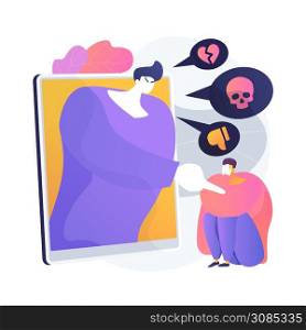 Hater cartoon character writing bad comments on social media. Cyberbullying, cyberhate, cyberharrasment. Internet trolling, hate speech. Vector isolated concept metaphor illustration. Cyberbullying vector concept metaphor
