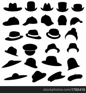 Hats and Caps silhuette Collection. Vector illustration