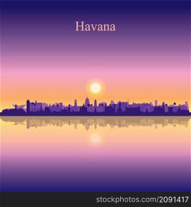 Havana city silhouette on sunset background vector illustration