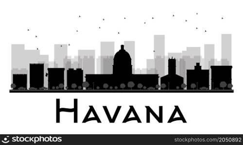 Havana City skyline black and white silhouette. Vector illustration. Simple flat concept for tourism presentation, banner, placard or web site. Business travel concept. Cityscape with famous landmarks