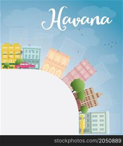 Havana Skyline with Color Building, Blue Sky and copy space. Vector Illustration