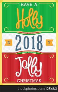Have a Holly Jolly Christmas. Vintage postcard design. Handwritten lettering. Vector illustration. Holly Jolly Christmas