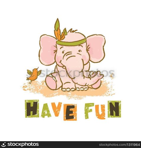 HAVE FUN Cartoon Elephant Animal Vector Illustration Card
