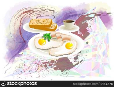 have good morning. breakfast with eggs and coffee on abstract background