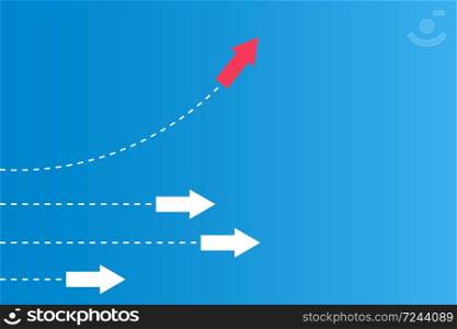 Have leadership or different concepts with directions Arrow Red and white paper and route lines on a blue background