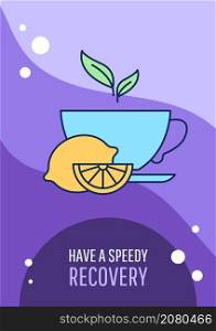 Have speedy recovery greeting card with color icon element. Comforting words for ill person. Postcard vector design. Decorative flyer with creative illustration. Notecard with congratulatory message. Have speedy recovery greeting card with color icon element