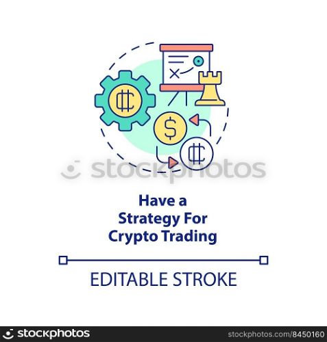 Have strategy for crypto trading concept icon. Cryptocurrency tip abstract idea thin line illustration. Isolated outline drawing. Editable stroke. Arial, Myriad Pro-Bold fonts used. Have strategy for crypto trading concept icon