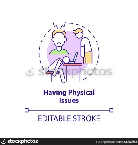 Having physical issues concept icon. Hint you are in wrong profession abstract idea thin line illustration. Discontent. Isolated outline drawing. Editable stroke. Arial, Myriad Pro-Bold fonts used. Having physical issues concept icon