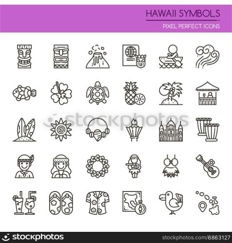 Hawaii Symbols , Thin Line and Pixel Perfect Icons