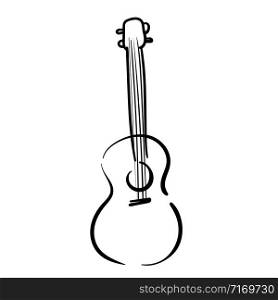 Hawaiian guitar, ukulele. Linear black and white graphics.. Hawaiian guitar, ukulele. Vector doodle illustration. Musical instrument