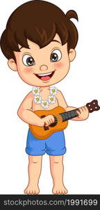 Hawaiian little boy playing ukelele