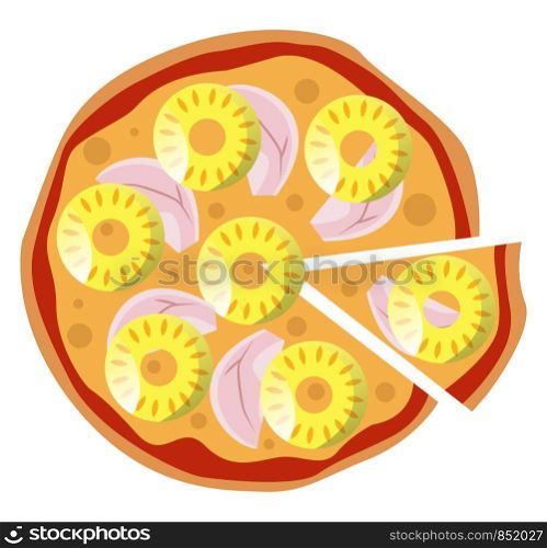 Hawaiian pineapple pizza illustration vector on white background