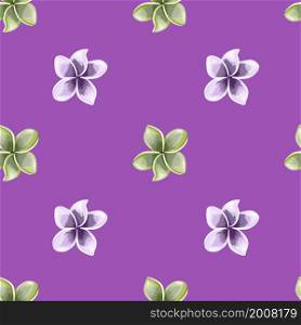 Hawaiian plumeria flower seamless pattern on purple background. Exotic tropical wallpaper. Abstract botanical backdrop. Design for fabric , textile print, wrapping, cover. Vector illustration.. Hawaiian plumeria flower seamless pattern on purple background. Exotic tropical wallpaper.
