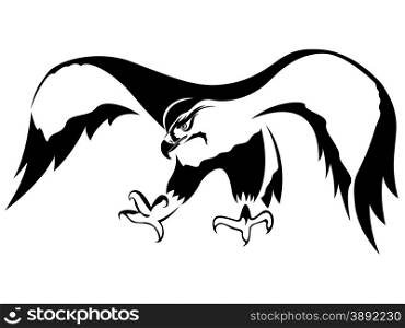 Hawk with wide wings outstretched during the attack, cartoon vector illustration