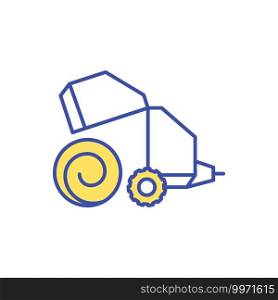 Hay making RGB color icon. Preparing barley with machinery for feeding livestock. Agriculture equipment. Farming industry product. Farm harvest. Ranch haystack. Isolated vector illustration. Hay making RGB color icon
