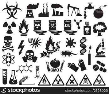 Hazard, pollution and danger vector icons set