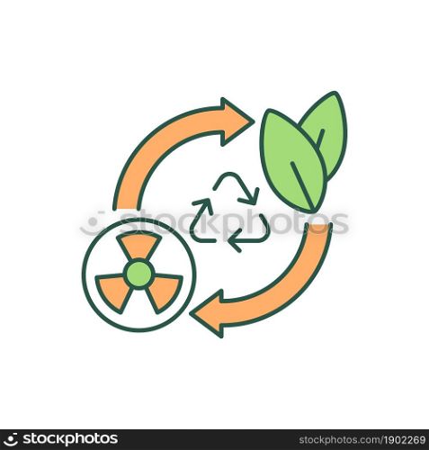Hazardous materials recycling RGB color icon. Waste management regulations and rules. Toxic and dangerous garbage disposal. Isolated vector illustration. Simple filled line drawing. Hazardous materials recycling RGB color icon