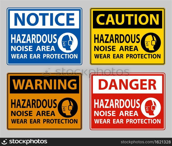 Hazardous Noise Area Wear Ear Protection on white background