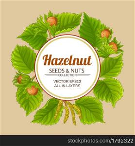 hazelnut branches vector frame on color background. hazelnut vector frame on color background