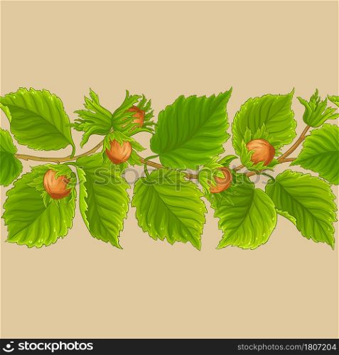 hazelnut branches vector pattern on color background. hazelnut vector pattern on color background