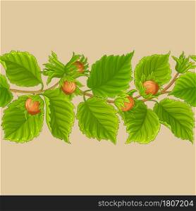 hazelnut branches vector pattern on color background. hazelnut vector pattern on color background