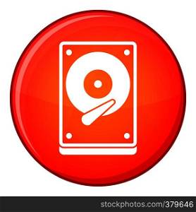 HDD icon in red circle isolated on white background vector illustration. HDD icon, flat style