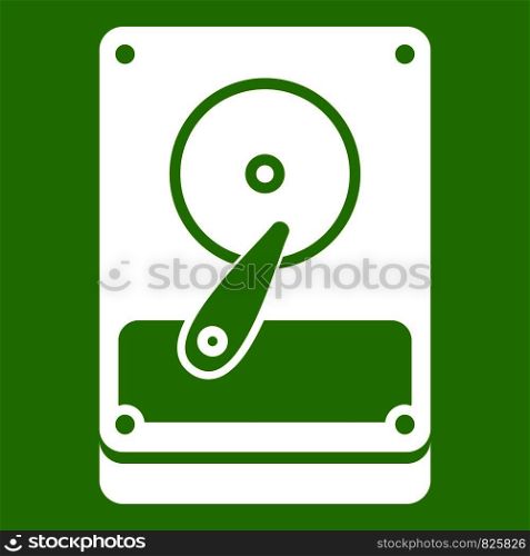 HDD icon white isolated on green background. Vector illustration. HDD icon green