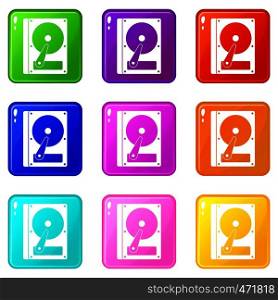 HDD icons of 9 color set isolated vector illustration. HDD icons 9 set