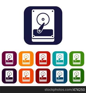 HDD icons set vector illustration in flat style In colors red, blue, green and other. HDD icons set