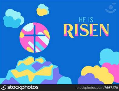 He is risen. Happy Easter greeting card. Illustration with religious symbol of faith.. He is risen. Happy Easter greeting card.