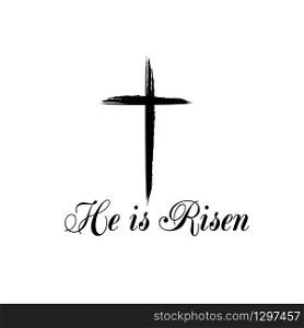 He is Risen text with cross on white background. Calligraphy lettering Vector illustration. He is Risen text with cross on white background. Calligraphy lettering Vector illustration EPS10 - Vector