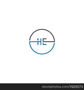 HE logo letter design concept in black and blue color