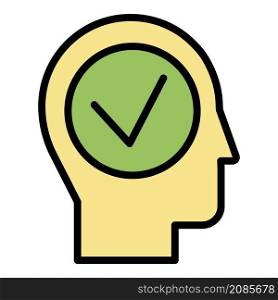 Head and check icon. Outline head and check vector icon color flat isolated. Head and check icon color outline vector