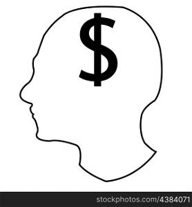 Head and money. Head of the person thinking about money