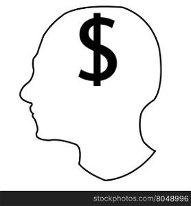 Head and money. Head of the person thinking about money