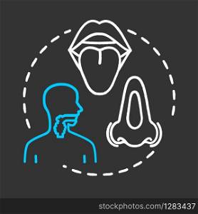 Head and neck oncology chalk RGB color chalk RGB color concept icon. ENT disorder. Diseases of ears, nose, throat. Otorhinolaryngology idea. Vector isolated chalkboard illustration on black background