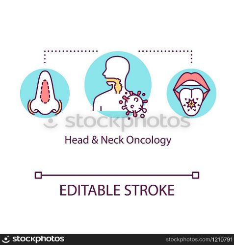 Head and neck oncology concept icon. Cancer diagnostic idea thin line illustration. Illness recognition. Sickness treatment. Medical research. Vector isolated RGB color drawing. Editable stroke