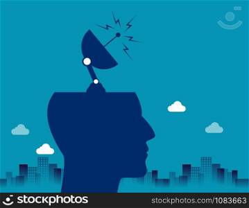 Head and satellite dish. Concept business vector illustration.
