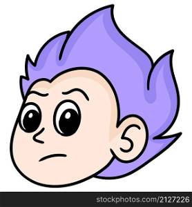 head emoticon of a purple haired man with an arrogant face