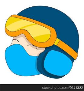 head emoticon wearing a helmet with glasses. vector design illustration art