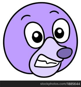 head emoticon with a scared and confused expression, doodle icon image. cartoon caharacter cute doodle draw