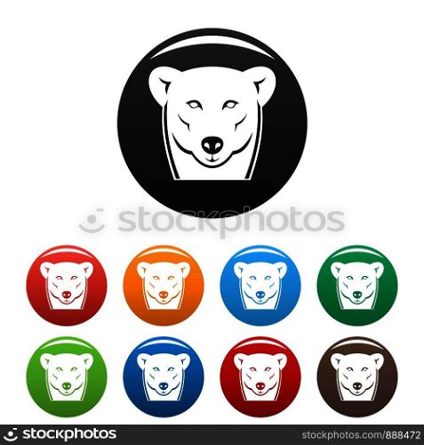Head female polar bear icons set 9 color vector isolated on white for any design. Head female polar bear icons set color