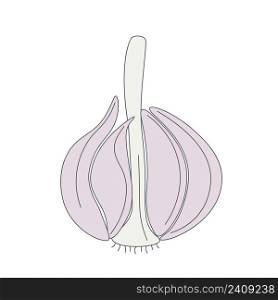 Head garlic isolated vector illustration. Simple image garlic spice. Culinary ingredient on white background. Vegetable color icon. Head garlic isolated vector illustration