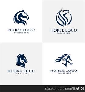 Head Horse set Illustration Symbol Modern Logo Vector